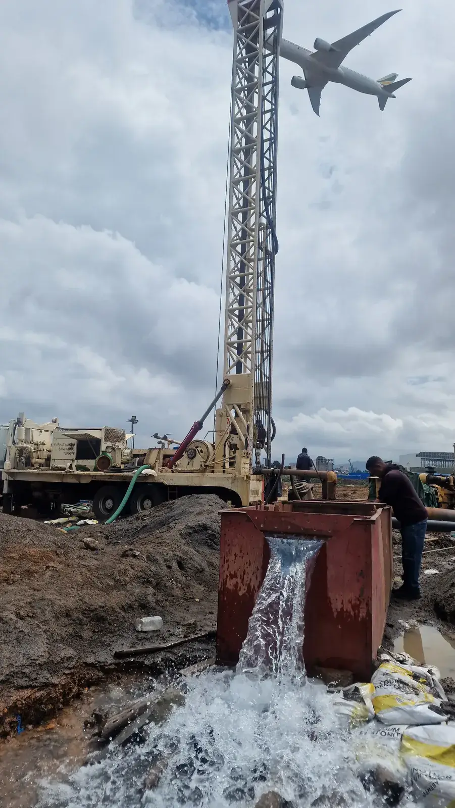 Water discharging during the pumping test for Ethiopian Airlines